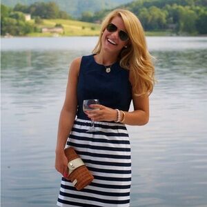 Vineyard Vines Navy Stripe Sleeveless Fit & Flare Dress Size 2